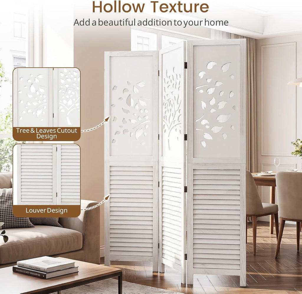 GIANTEX 3 Panel Folding Room Divider with Tree Leaf Cutout & Louvered Slats