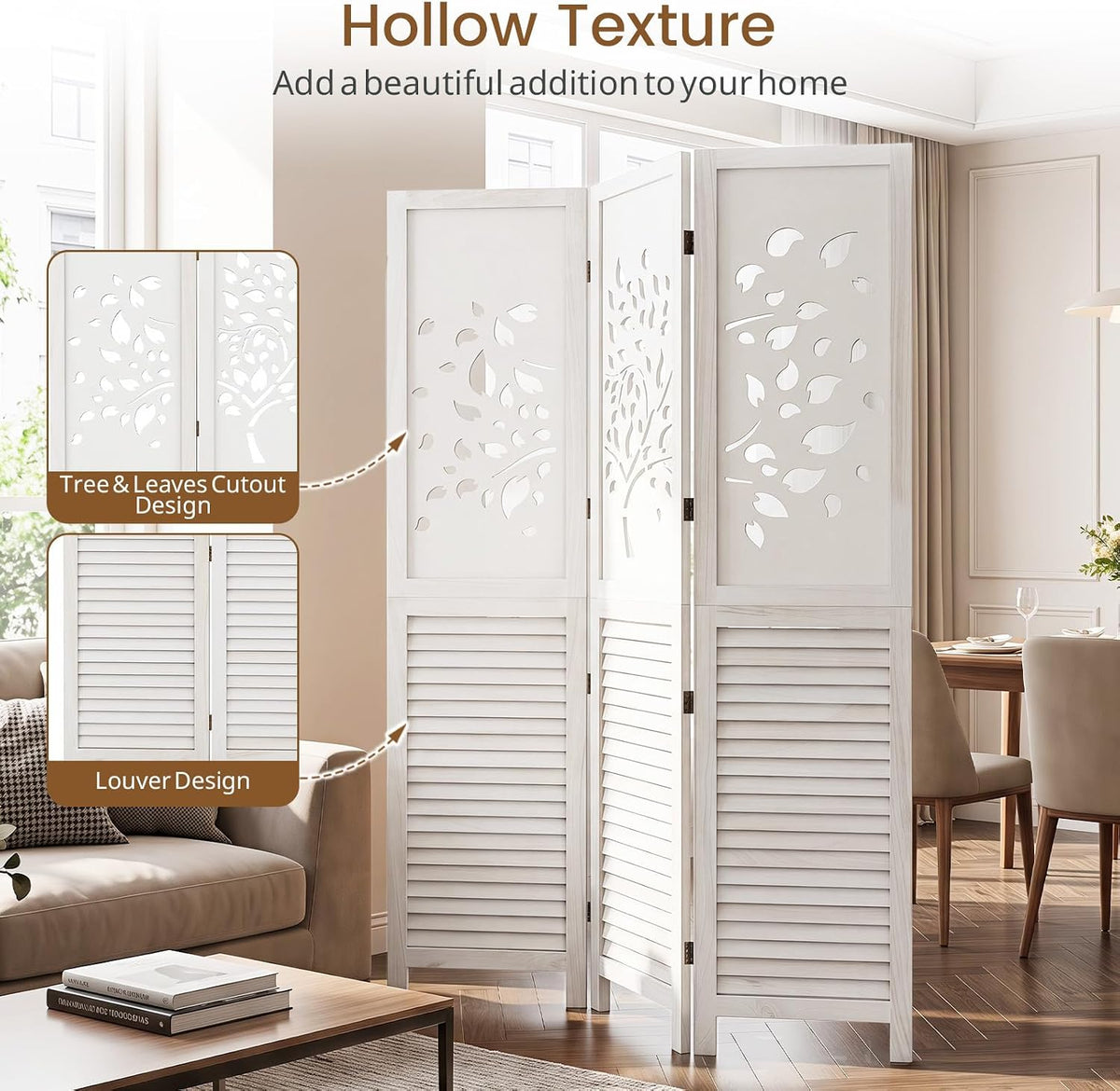 GIANTEX 3 Panel Folding Room Divider with Tree Leaf Cutout & Louvered Slats