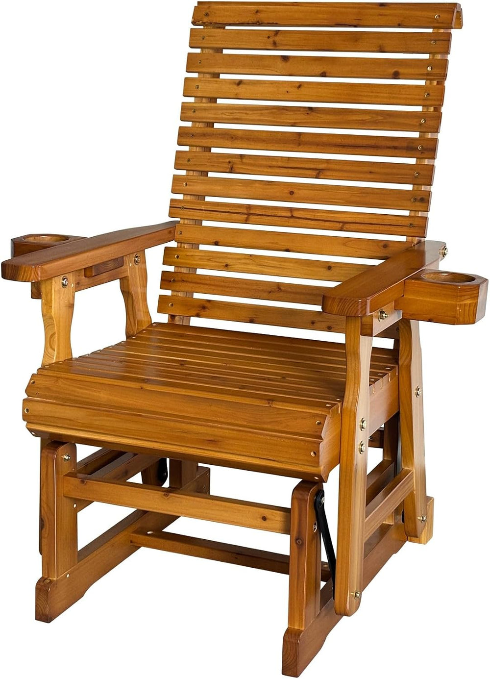 Fortune Candy Wooden Glider Chair with Cup Holders, Brown, 1-Seater