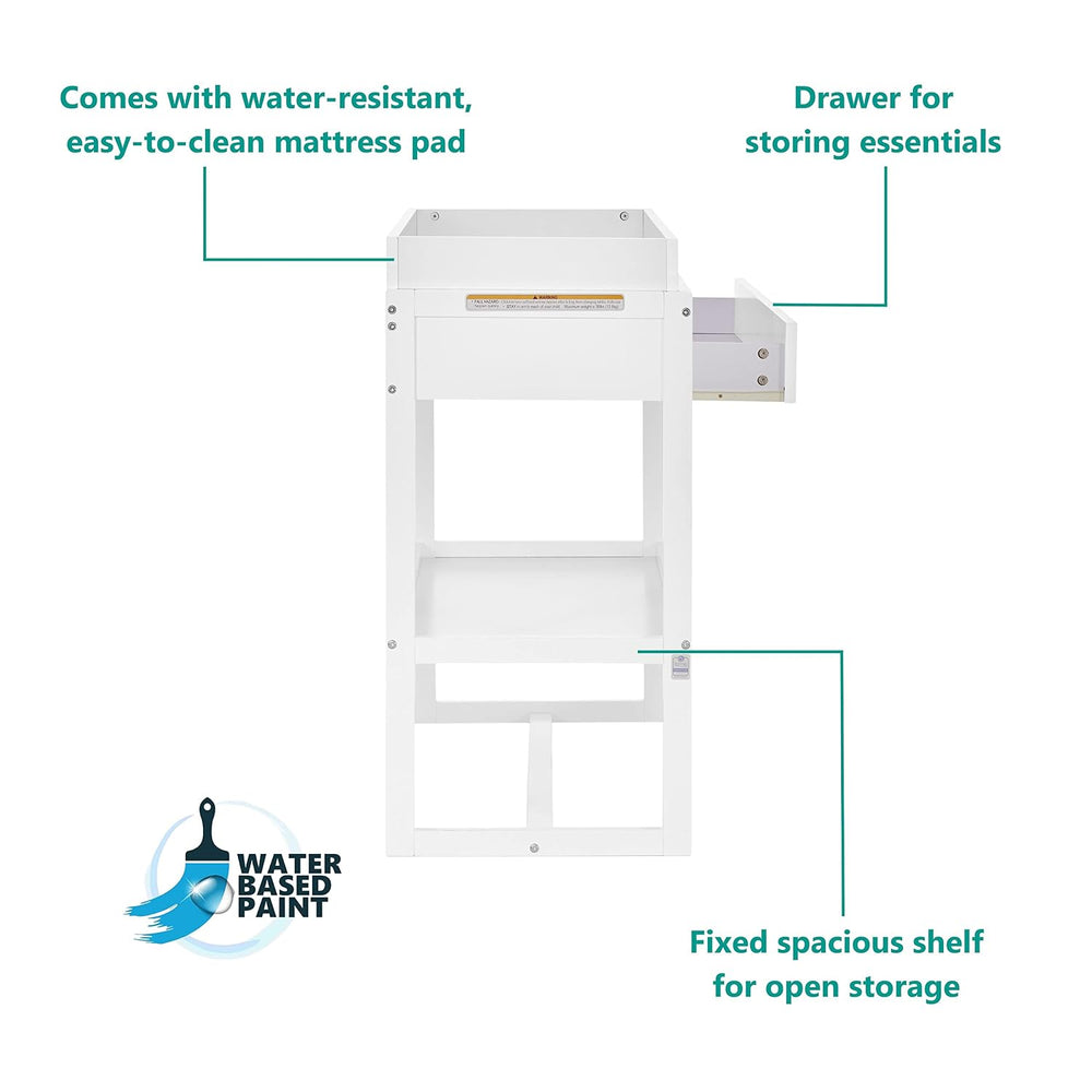 Dream On Me Arlo Changing Table with Pad & Safety Strap - White