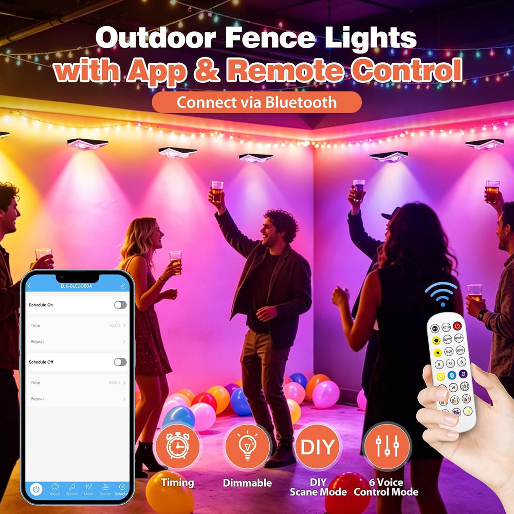 Outdoor Fence Lights Plug in, 50FT RGBIC LED Fence Lights, App & Remote C...