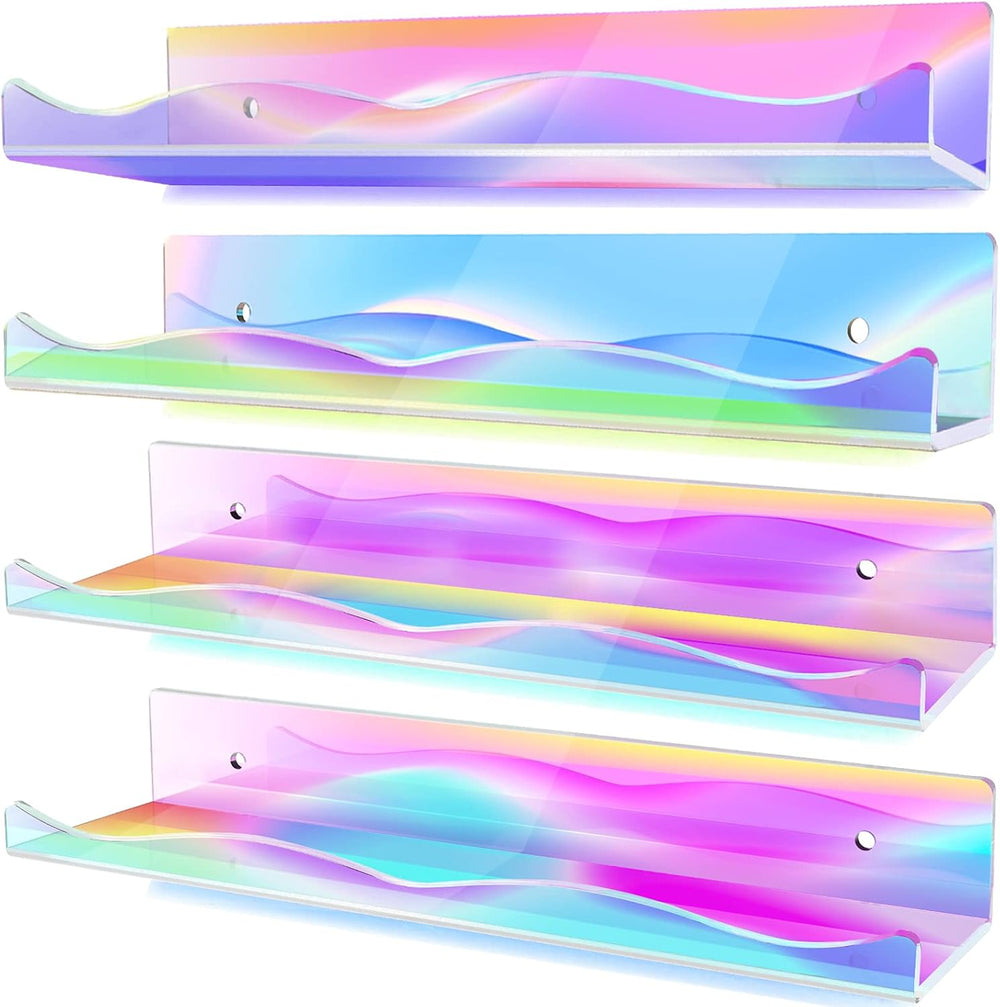 DILIBRA 4 Packs Iridescent Acrylic Floating Shelves, 15.7Inch Display Shelf