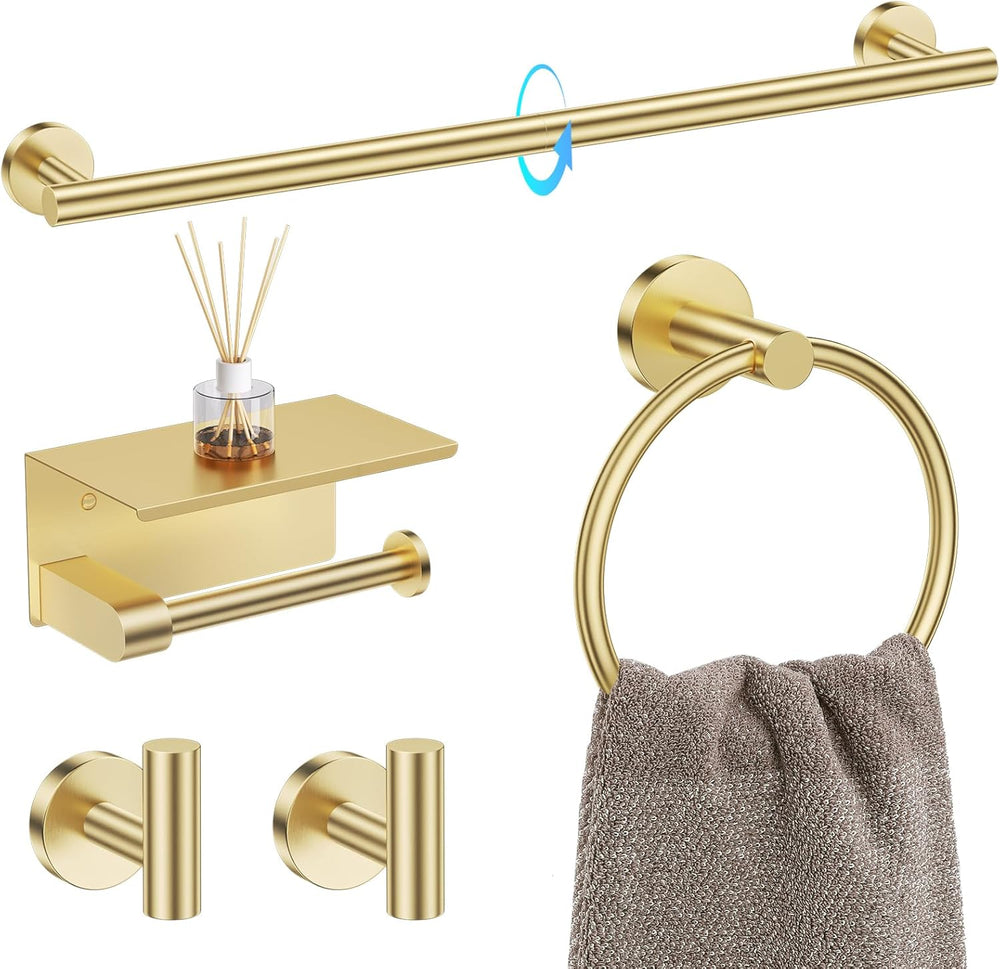 TQKAG 5 Piece Bathroom Hardware Set, Brushed Gold Bathroom Accessories