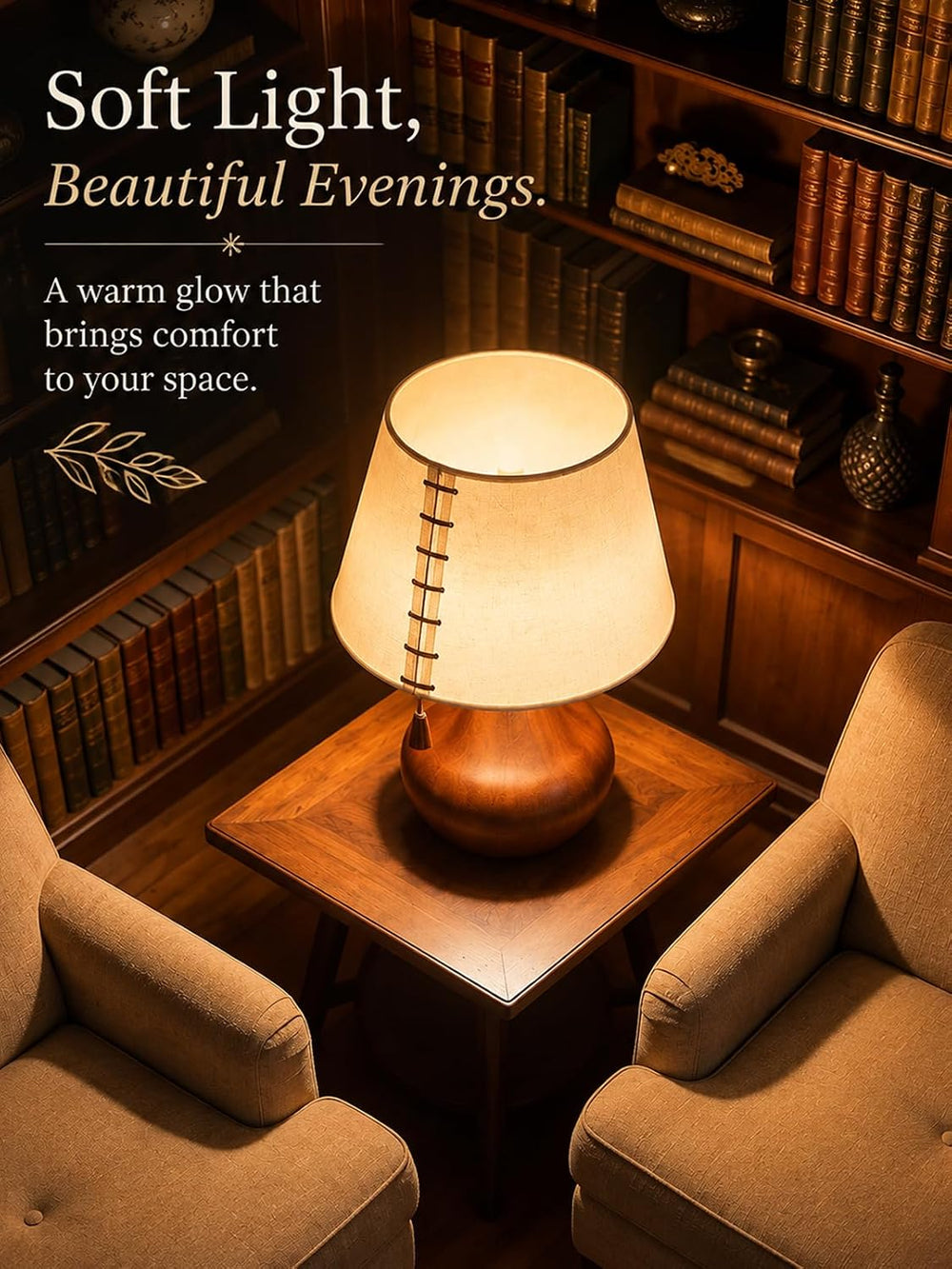 MOFFE Solid Wood Table Lamp for Bedroom with One-Piece Shade