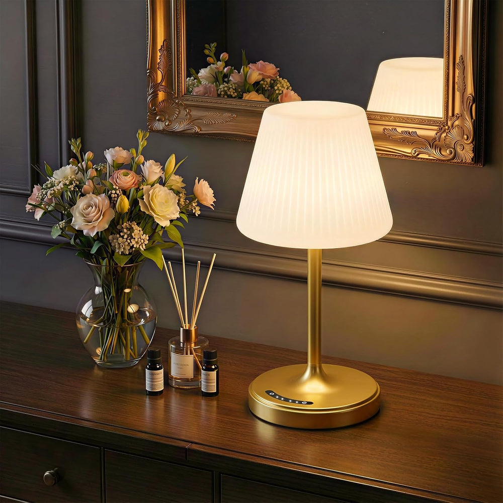 Waterproof Shower Lamp, 4000mAh Cordless Table Lamp, 3-Color Dimmable -Gold