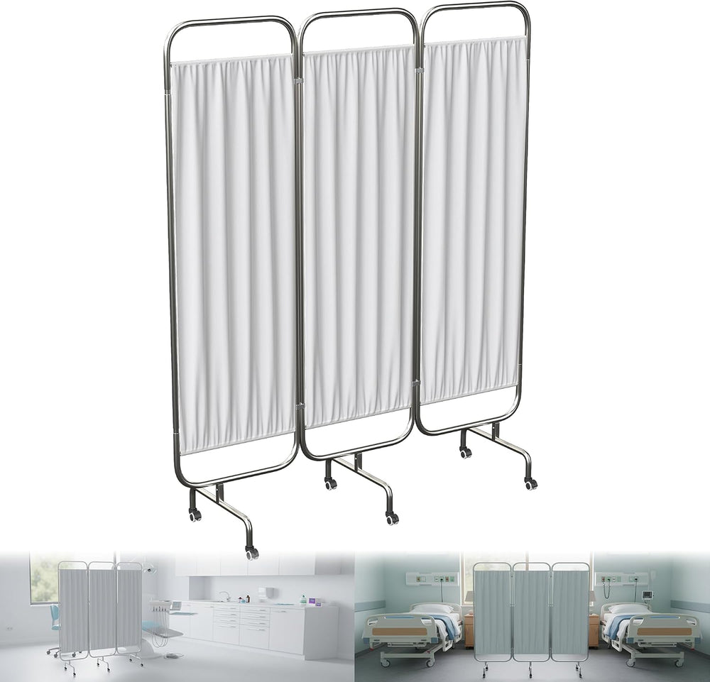 3-Panel Medical Privacy Screen on Wheels, Portable Medical Screen