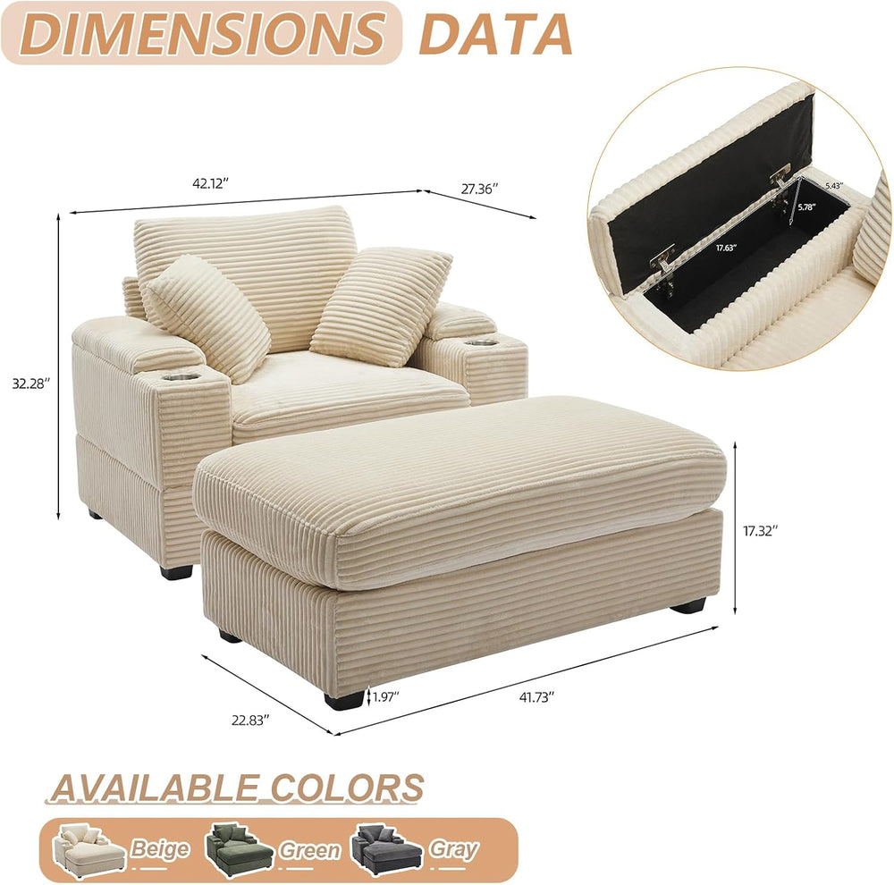 LUCKHAO 42.12" Oversized Chair with Ottoman,Chaise Lounge Chair Indoor w...