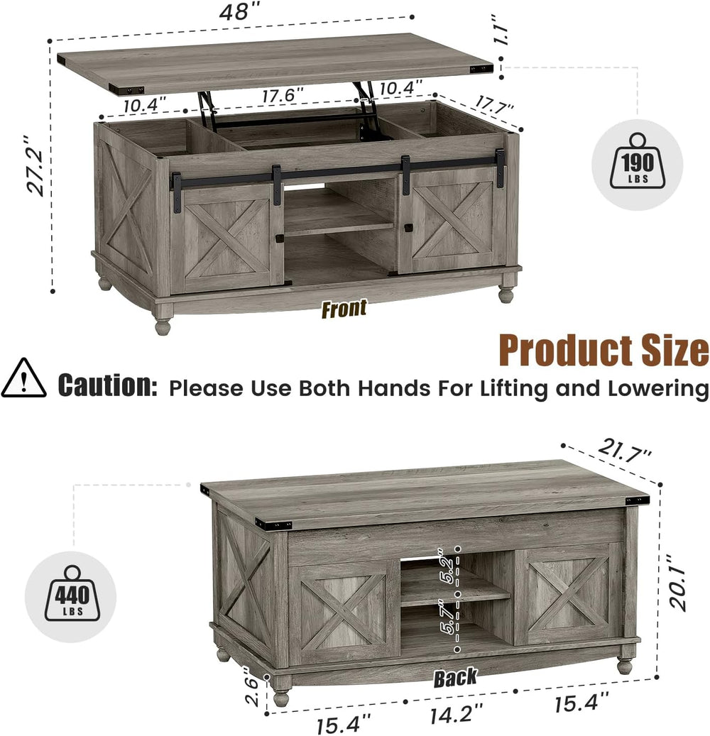 ALLSTAND 48" Farmhouse Lift Top Coffee Table with Storage Sliding Barn D...