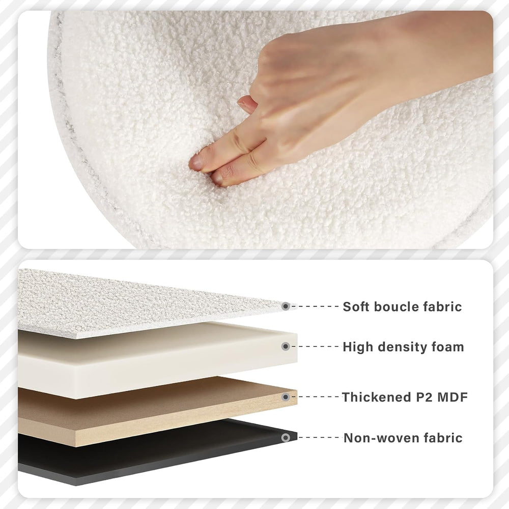 PINPLUS Round Storage Ottoman with Tray, Off-White Boucle Footstool