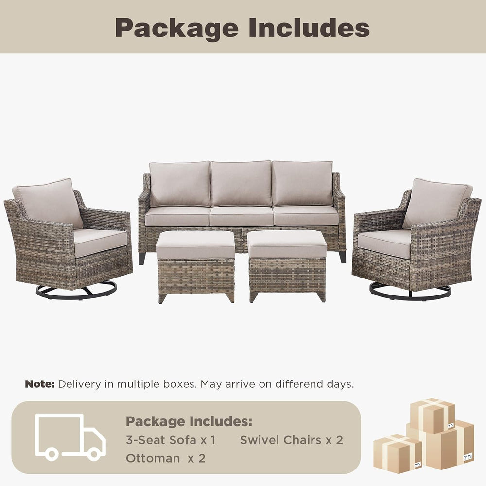 Belord Patio Wicker Swivel Rocker Patio Chairs with 3-Seater Sofa, Outdoor Ra...