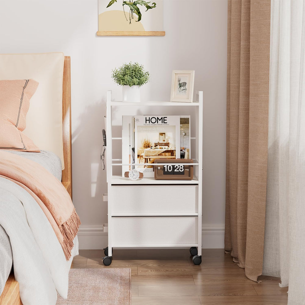 Oppro 2 Drawer Small Narrow Side End Table, Slim Nightstand with Wheels