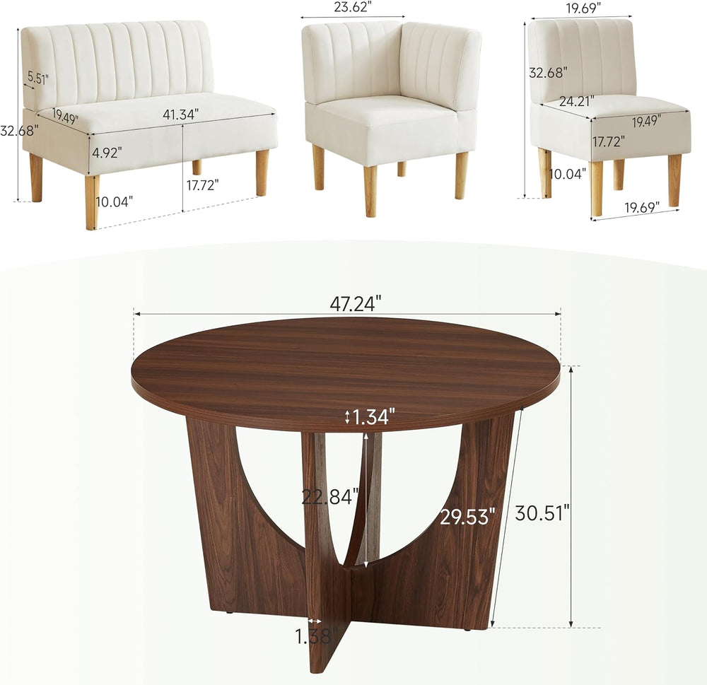 Brelice Breakfast Nook Table Set, Farmhouse 5-Piece Round Dining Table Set wi...