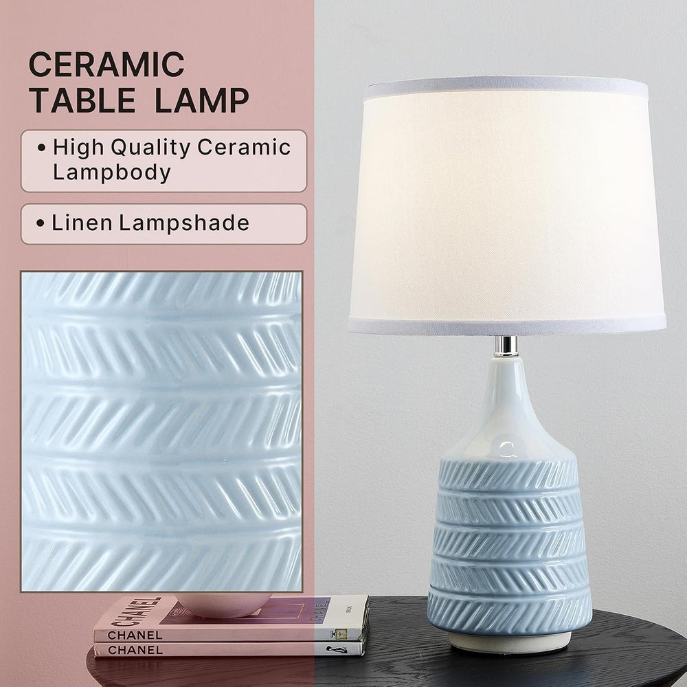 Sky Blue Ceramic Table Lamps Set of 2, 18.5" Modern Bedside Lamps for Ni...