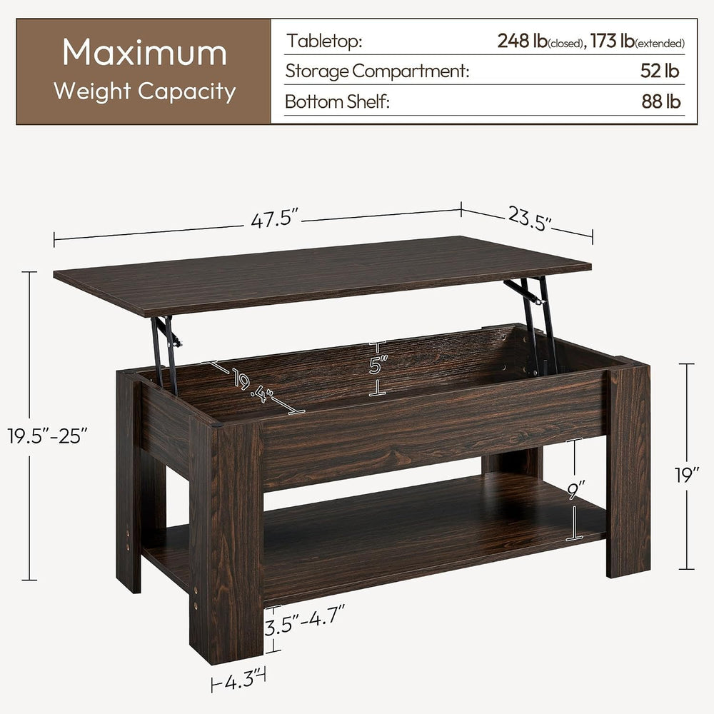 Yaheetech 47.2" Lift Top Coffee Table with Hidden Storage & Shelf, E...