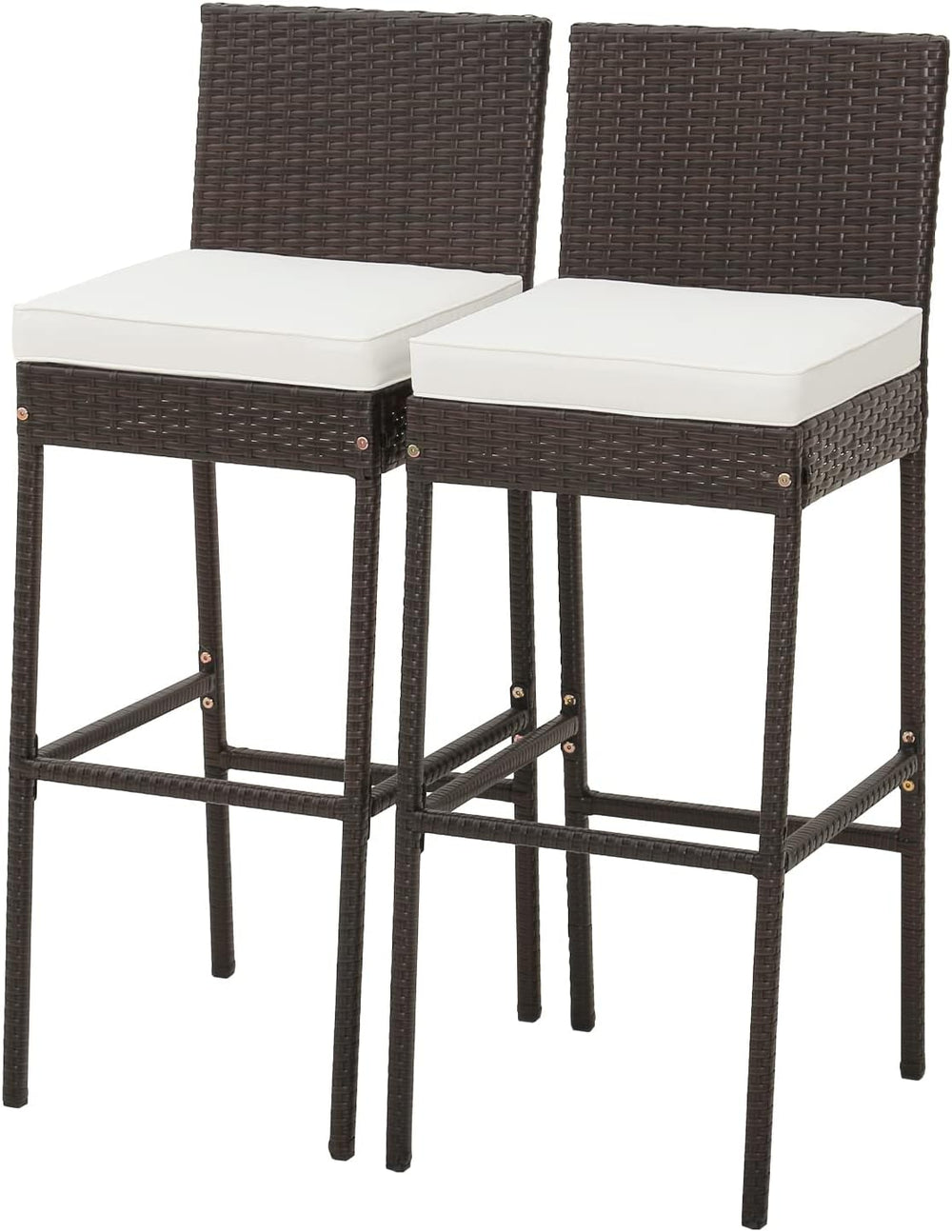 Tangkula Set of 2 Patio Wicker Barstools, Outdoor Bar Height Chair w/Soft Sea...