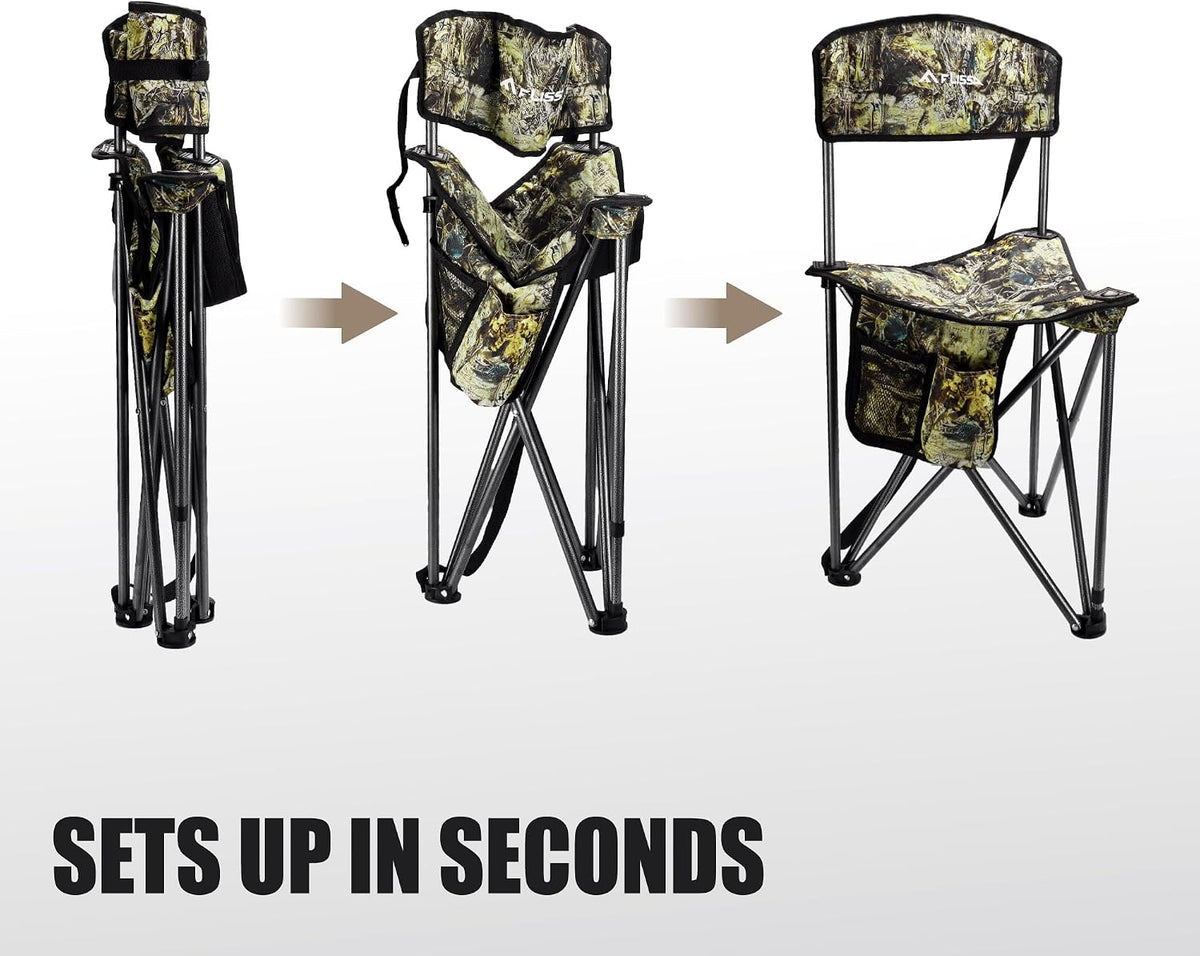 FLISSA Hunting Chair with Backrest, Folding Tripod Hunting Chair, Camo