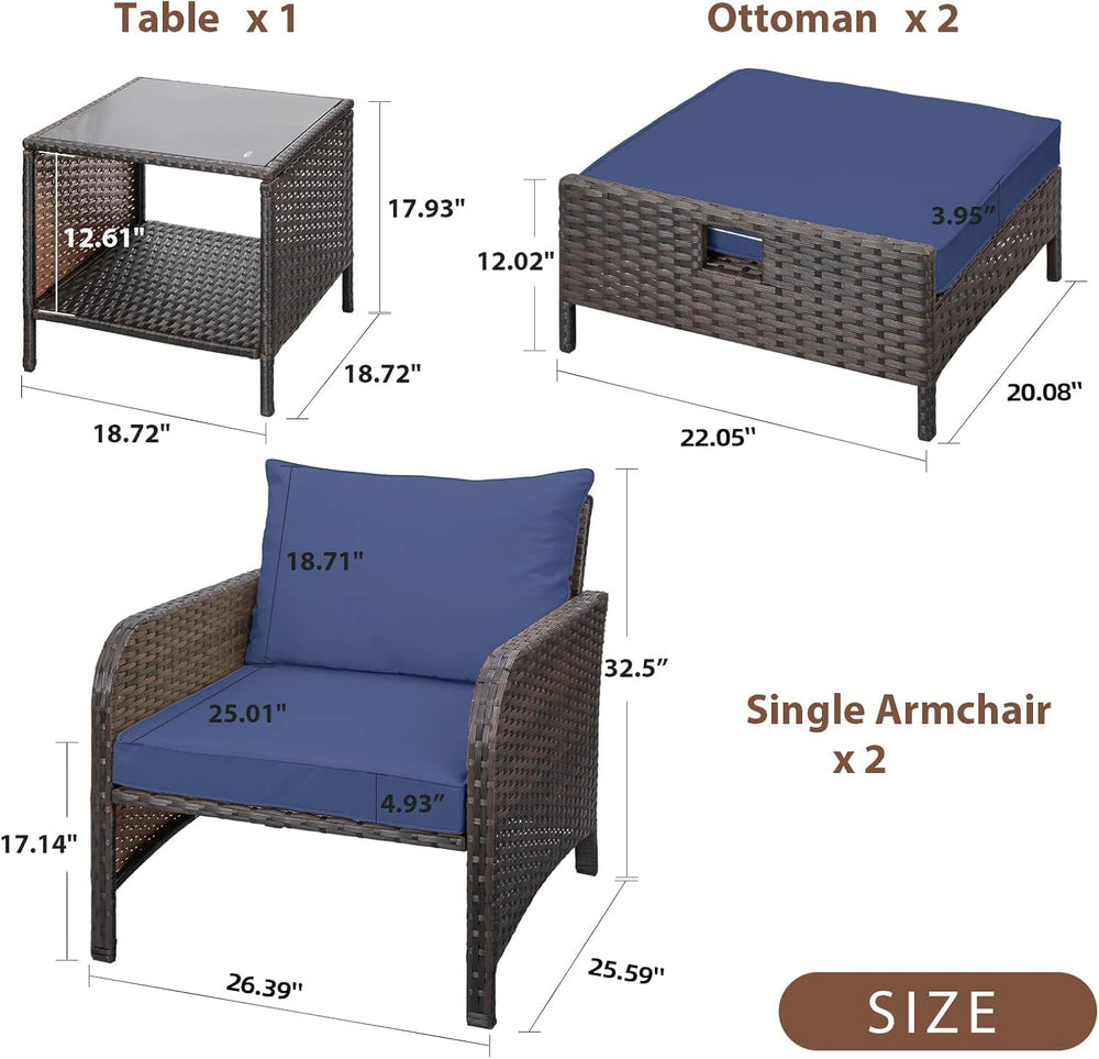 LEVELEVE Balcony Furniture 5 Piece Patio Conversation Set, PE Wicker Rattan O...