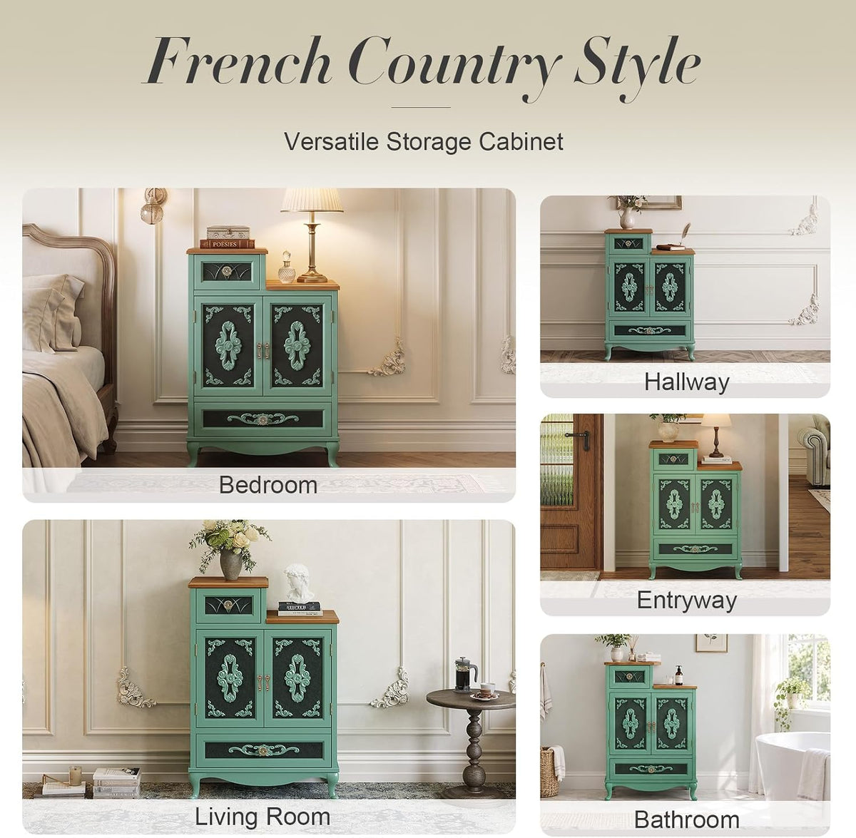 JOINICE Vintage Accent Cabinet with Doors,Entryway,Hallway,Sage Green