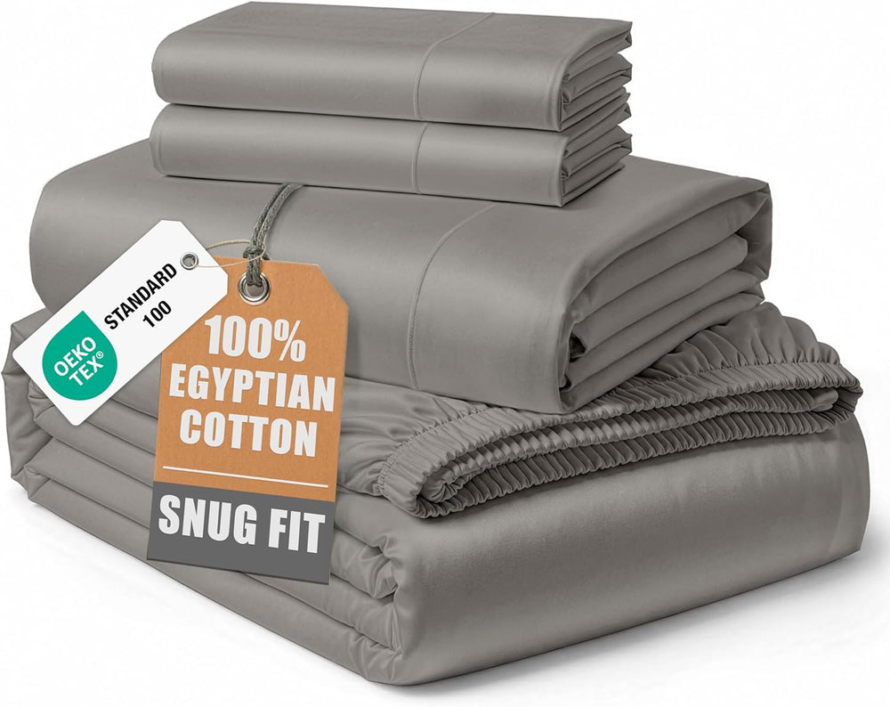 LANE LINEN Queen Sheet Set 100% Egyptian Cotton Sateen - Charcoal
