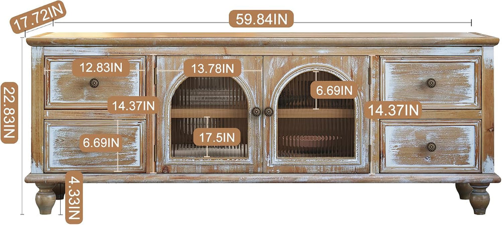 LKTART 60" Solid Wood TV Stand,Entertainment Center with Storage Drawers
