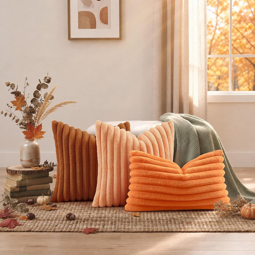 decorUhome Fall Faux Fur Throw Pillow Covers 24x24 Set of 2 Light Rust