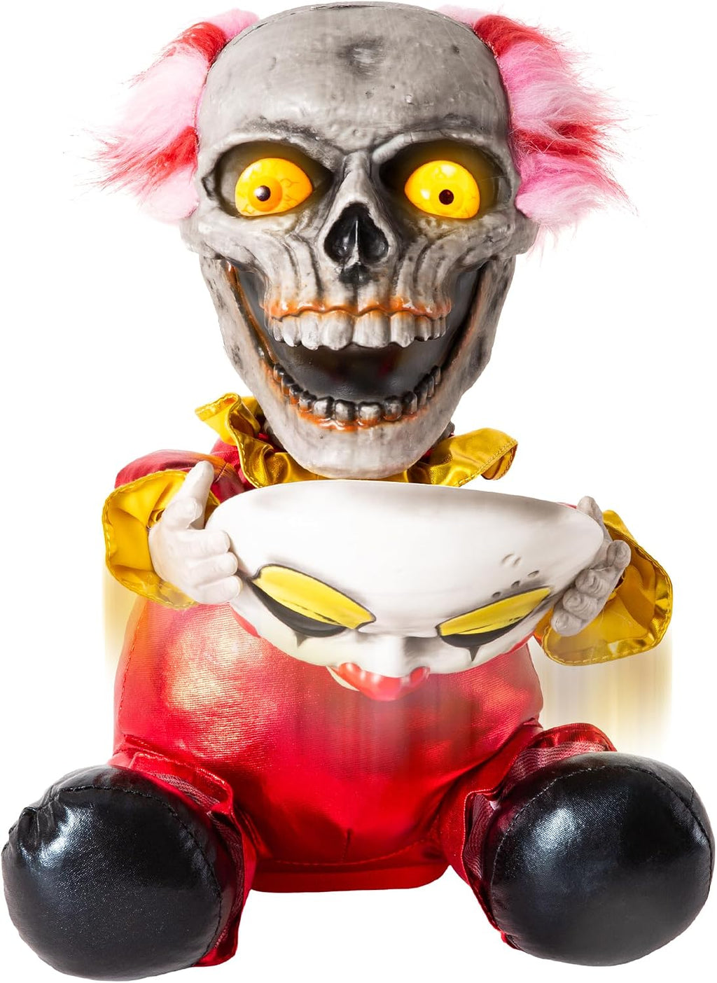 Halloween Animatronic Face Ripping Clown Decorations, Sound Activated Demonic Clown Figure with Flip-Up Skull, Creepy Voice Circus Prop for Indoor Outdoor Haunted House Yard Party Table Decor