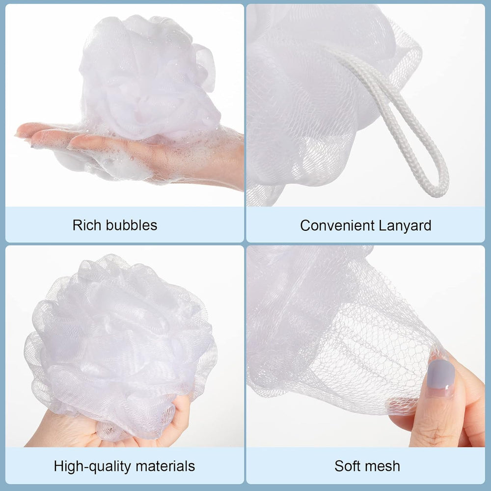 Chengu 50 Pack Loofah Sponge Bulk Shower Mesh Ball, White, Classic