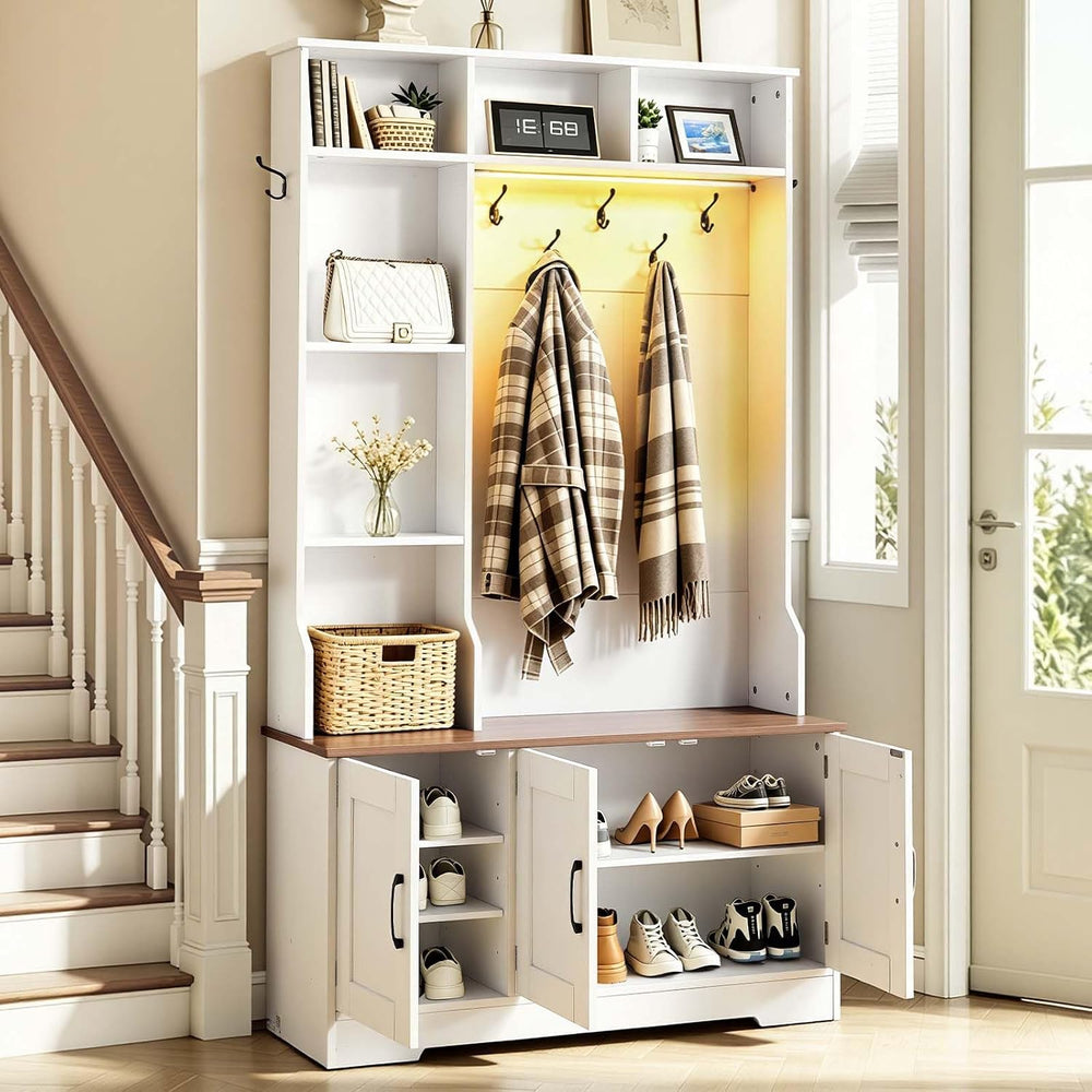 VEVOR Hall Tree with Bench and Shoe Storage, 39" Wide, Entryway Hall Tre...