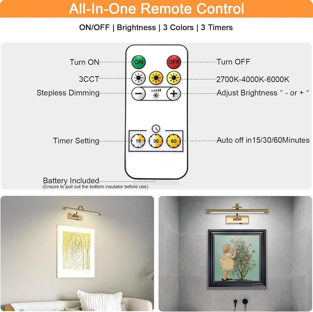 Tassuowell Wireless Picture Lights for Wall Rechargeable, Battery Operated Ar...