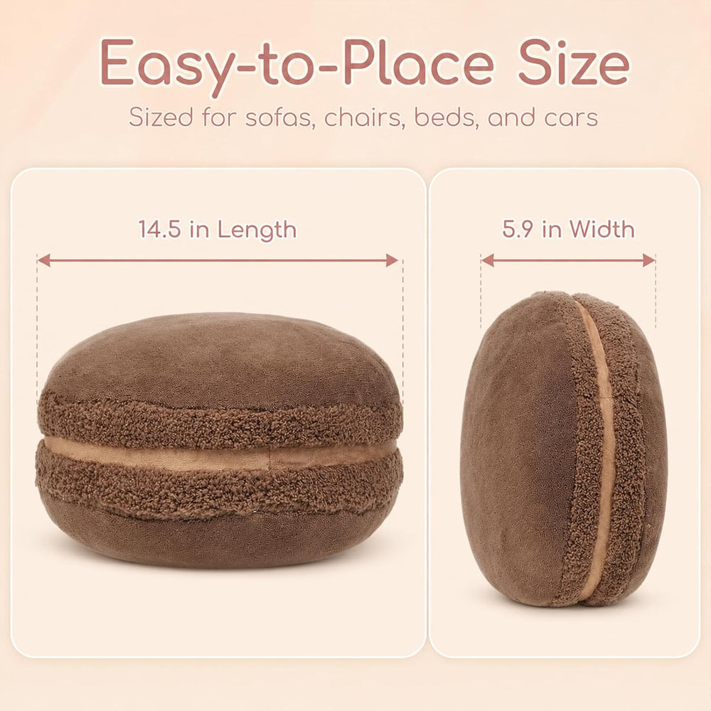 Macaron Throw Pillow Food Plush - Cookie Fun Round Seat Cushion Chocolate