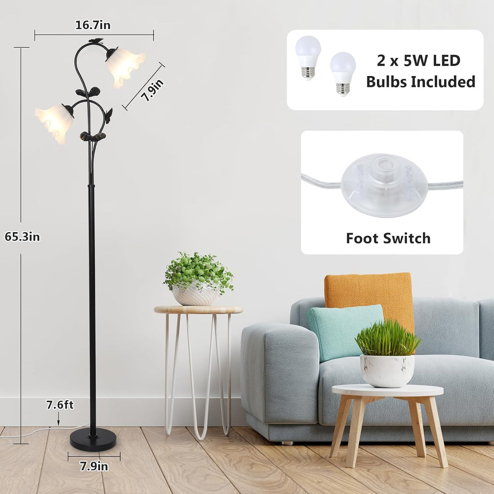 HMVPL Black Floor Lamp for Living Room, Flower Standing Lamp with 2 LED 5W Bl...