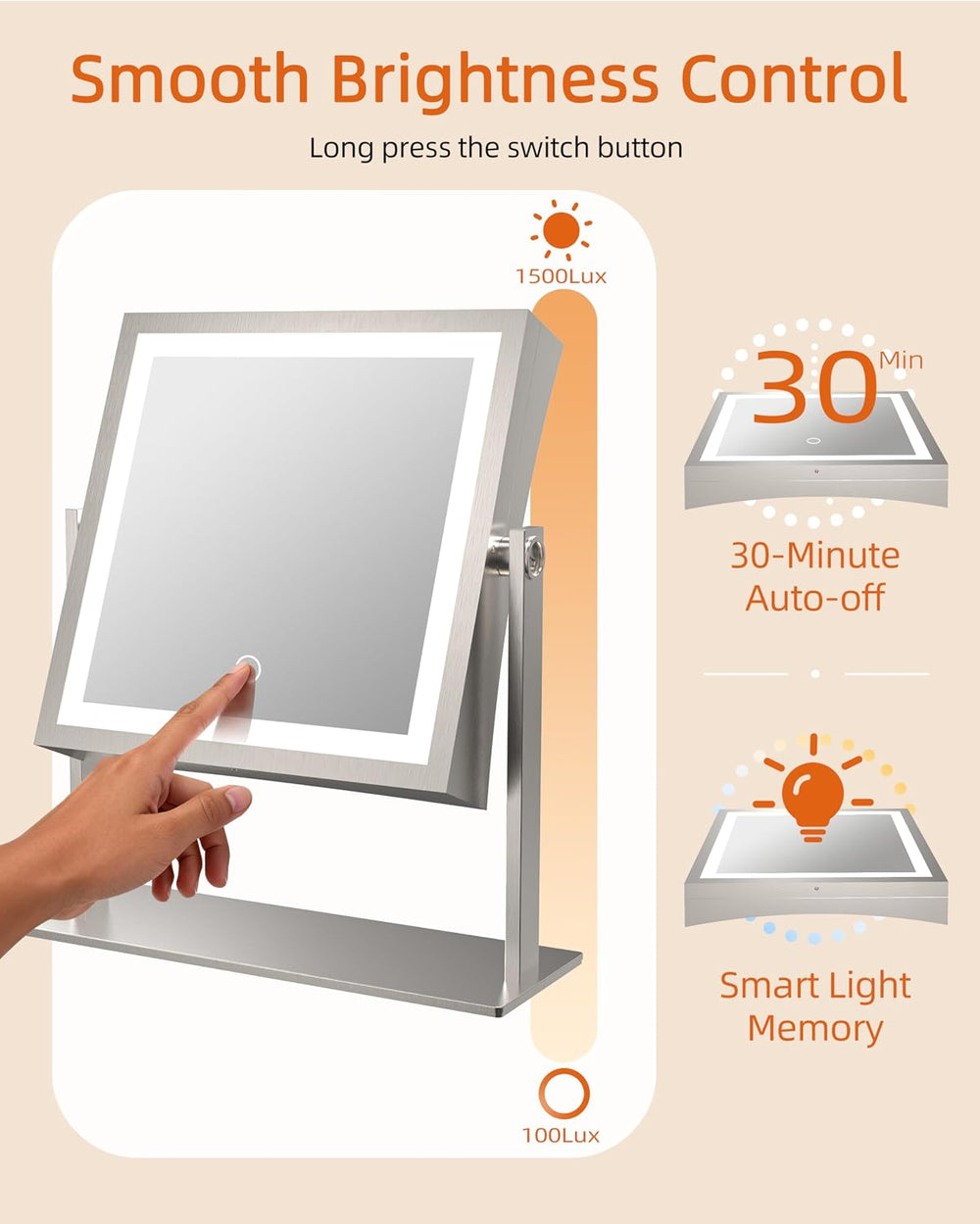 Ruacq Makeup Mirror with Lights, Dual Sided 1X/10X, Brushed Nickel