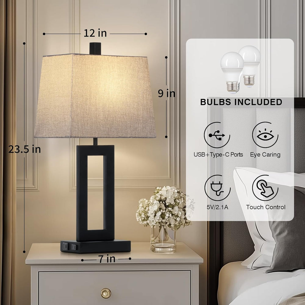 Cinkeda Bedside Table Lamp Set of 2,Nightstand Touch Lamps with USB Port