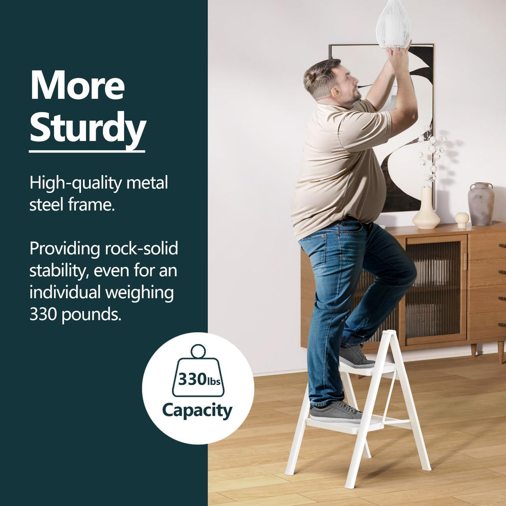 WOA WOA 2 Step Foldable Step Stool, 330lbs Load, White