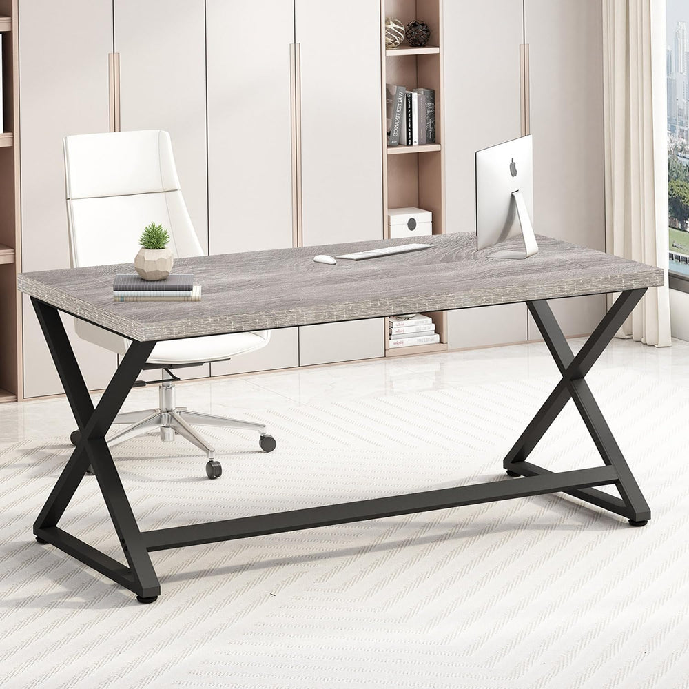 IBF 47" Industrial Computer Desk, Home Office Writing Study Desk Light Grey
