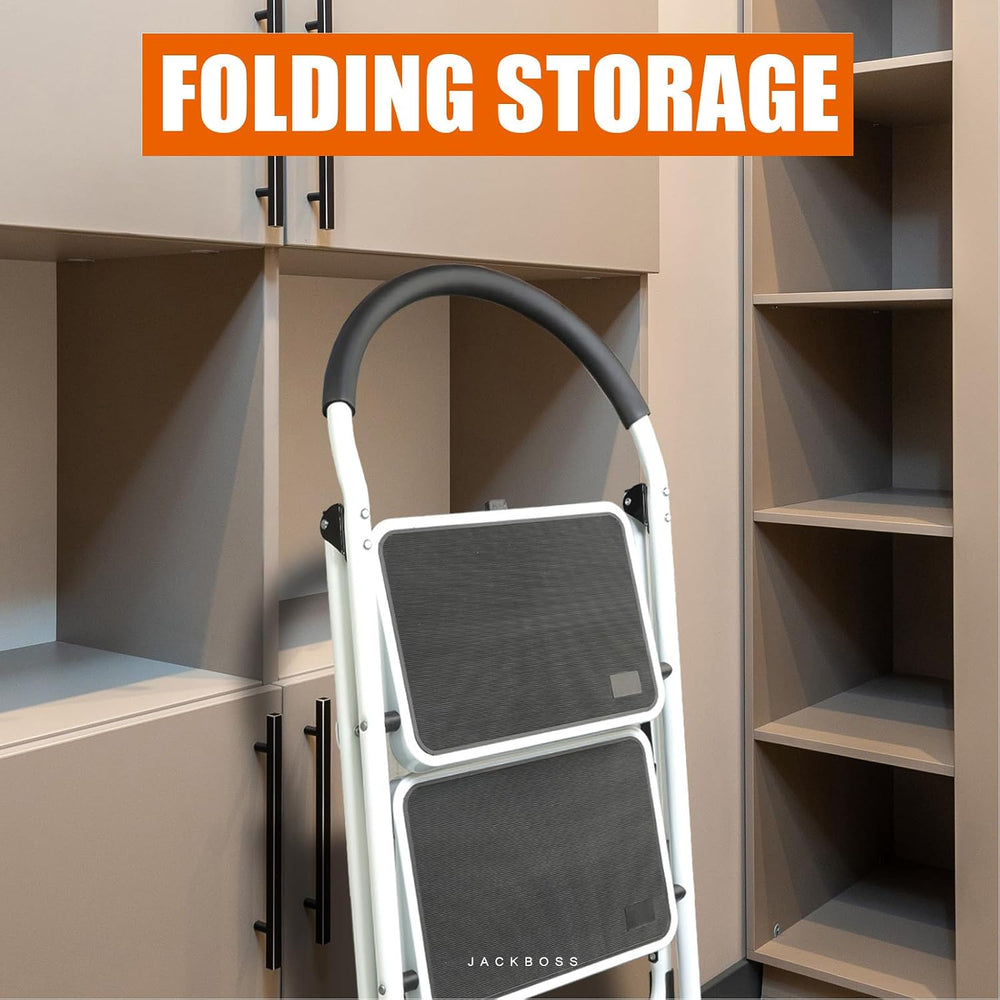 Jack Boss 2 Step Ladder, Folding Lightweight Step Stool with Wide Anti-Slip P...