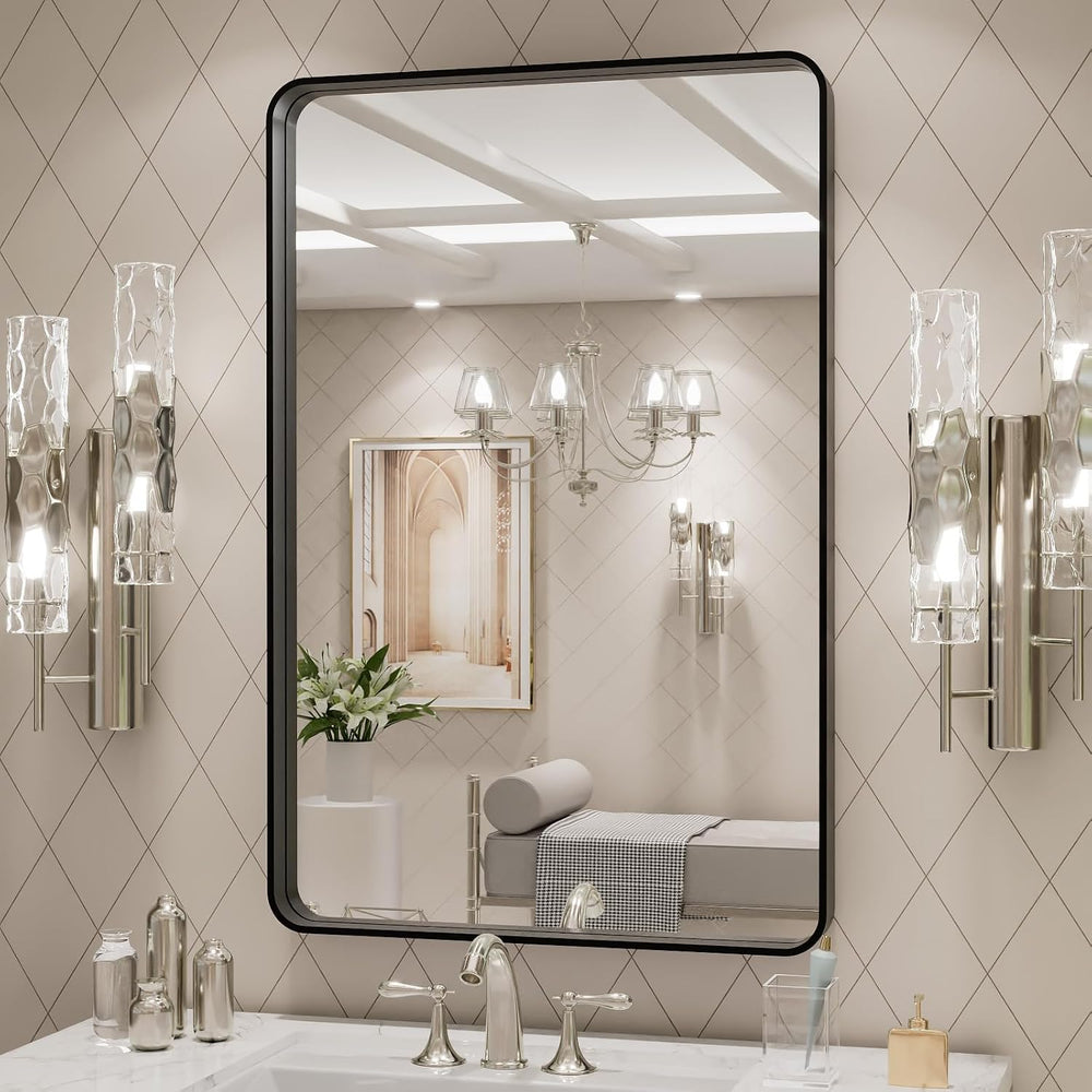 LOAAO 20X30 Inch Black Metal Framed Bathroom Mirror