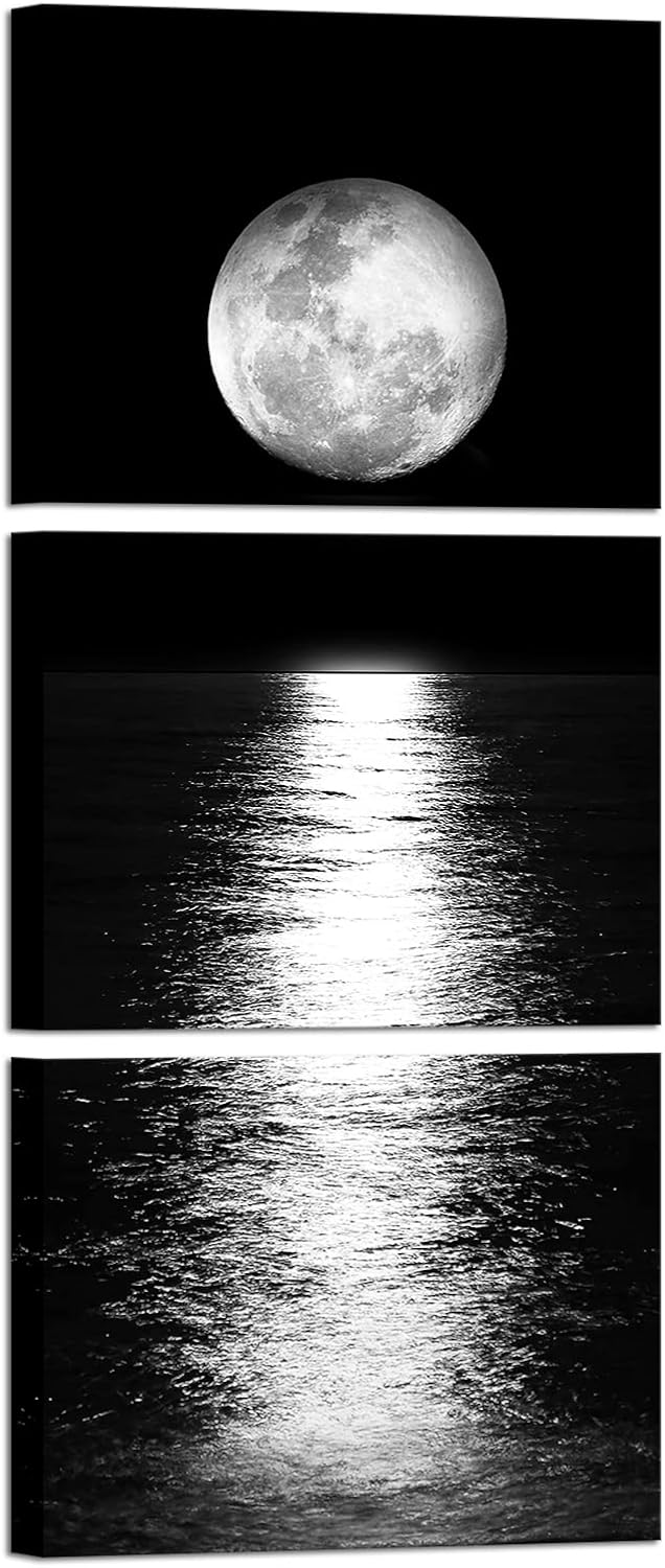 Artmyharbor 3 Pieces Full Moon Phase Vertical Wall Art