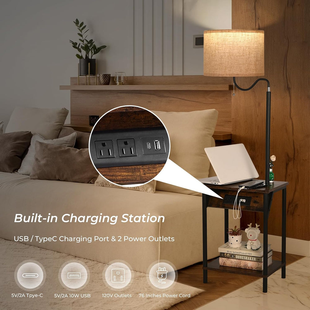 FIMEI Floor Lamp with Table, End Table with Charging Station USB Ports & ...