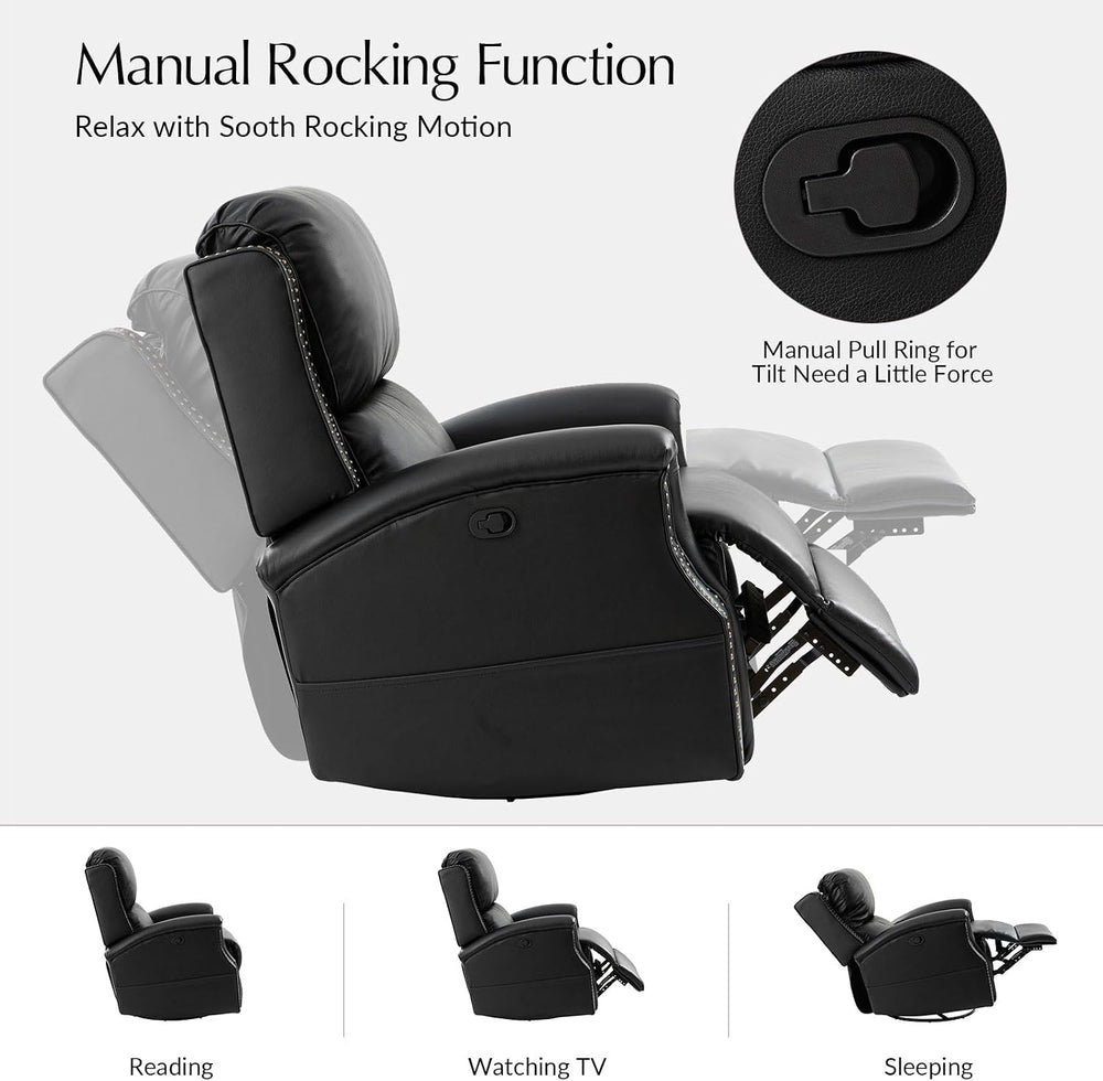 HULALA HOME Swivel Rocking Recliner, Black