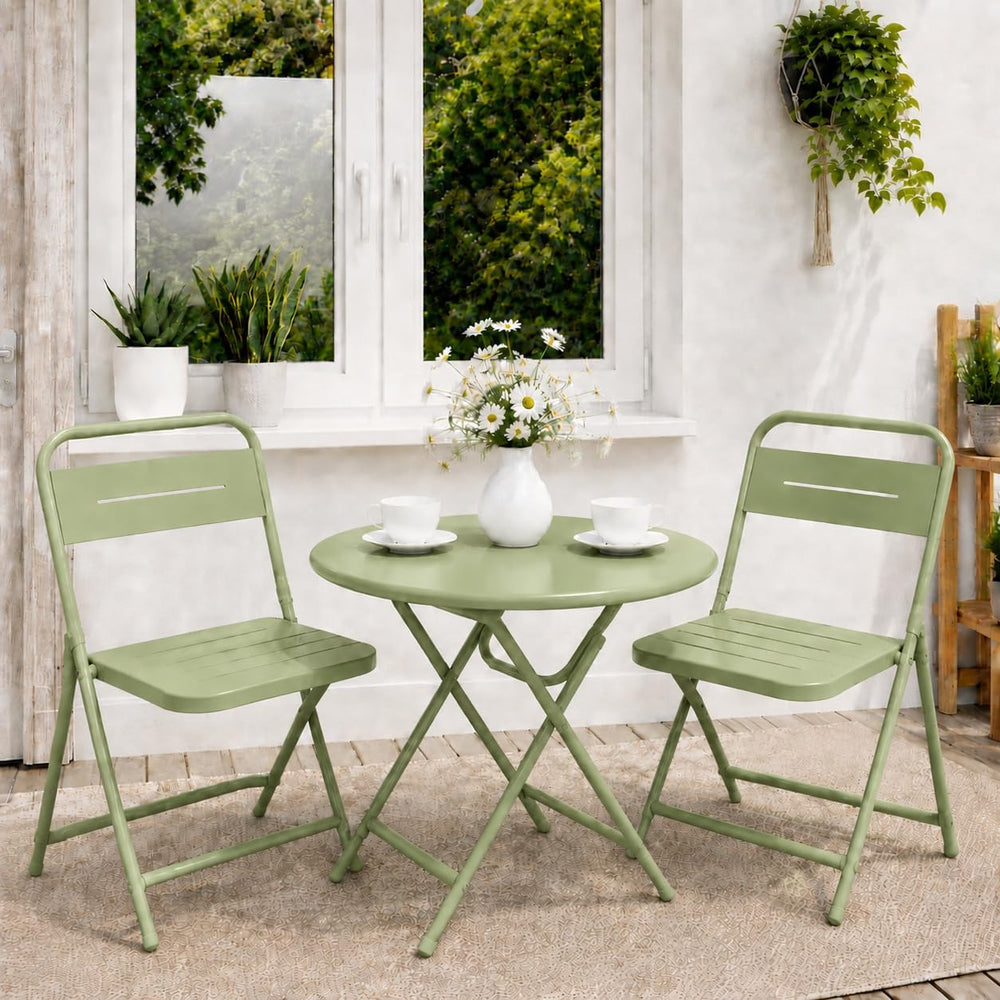 LAUSAINT HOME 3-Piece Folding Steel Bistro Set, Round, Green