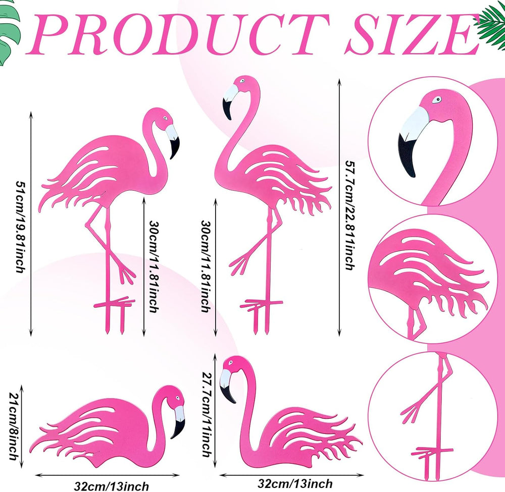Riakrum 4 Pcs Flamingos Outdoor Yard Decor Pink Metal Flamingos
