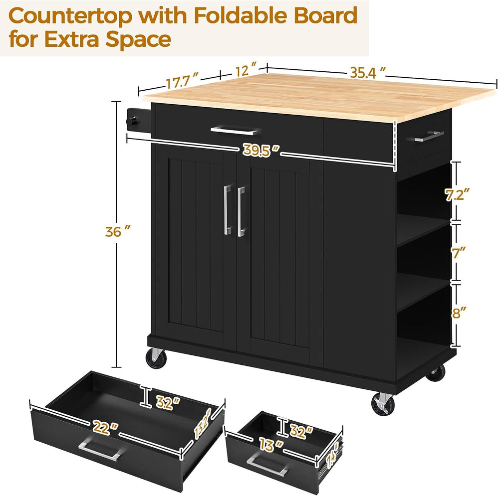 Yaheetech Kitchen Island Cart with Storage, Drop Leaf, Open Shelves, Black