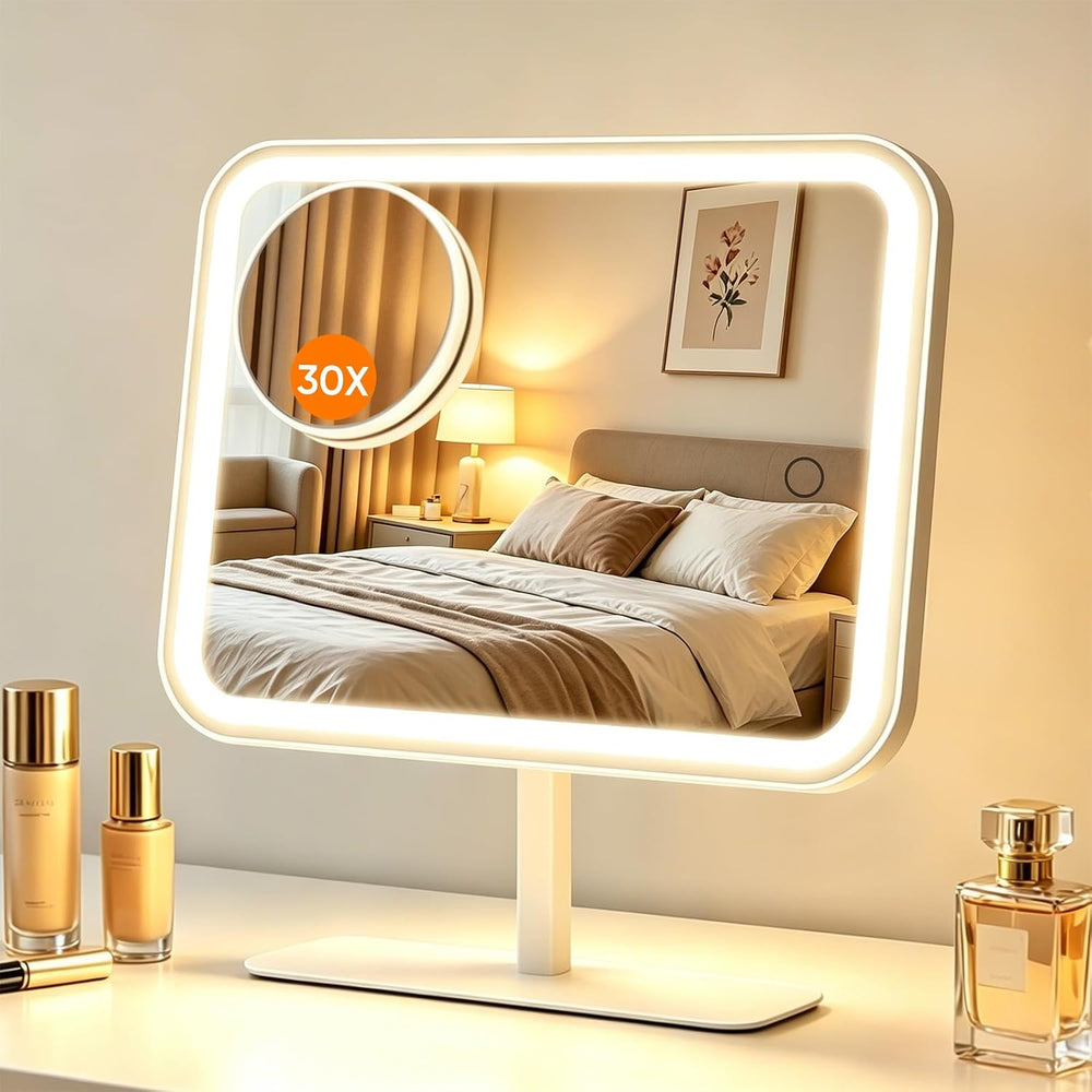 FUNTOUCH 4500mAh Large Lighted Vanity Makeup Mirror with 30X Magnifier