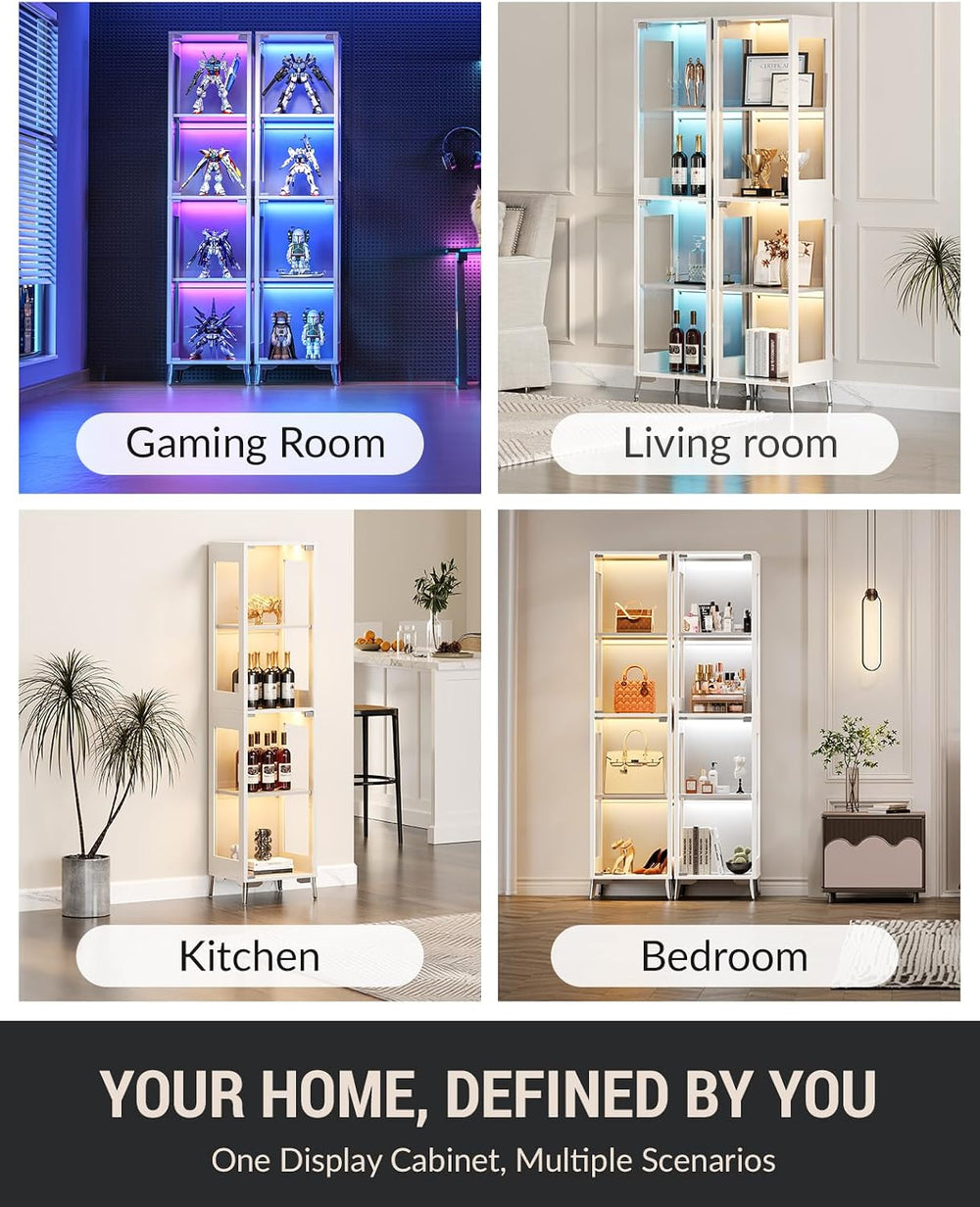 Glass Display Cabinet, 4-Tier Curio Cabinet, Adjustable Shelves, 60,000 Color...