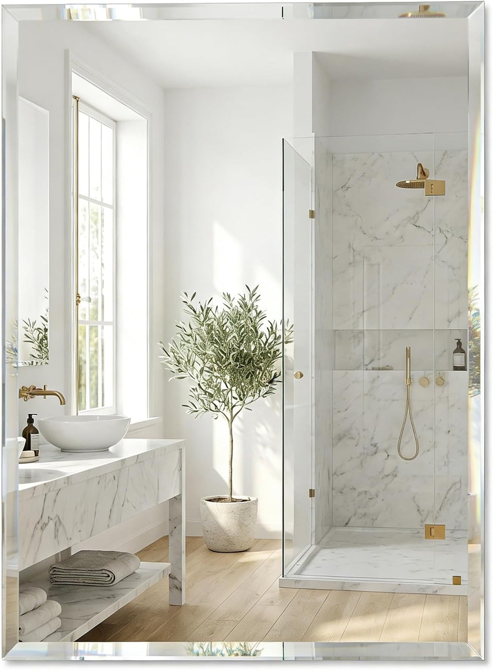 22"x30" Frameless Beveled Rectangular Bathroom Mirror for Over Sink