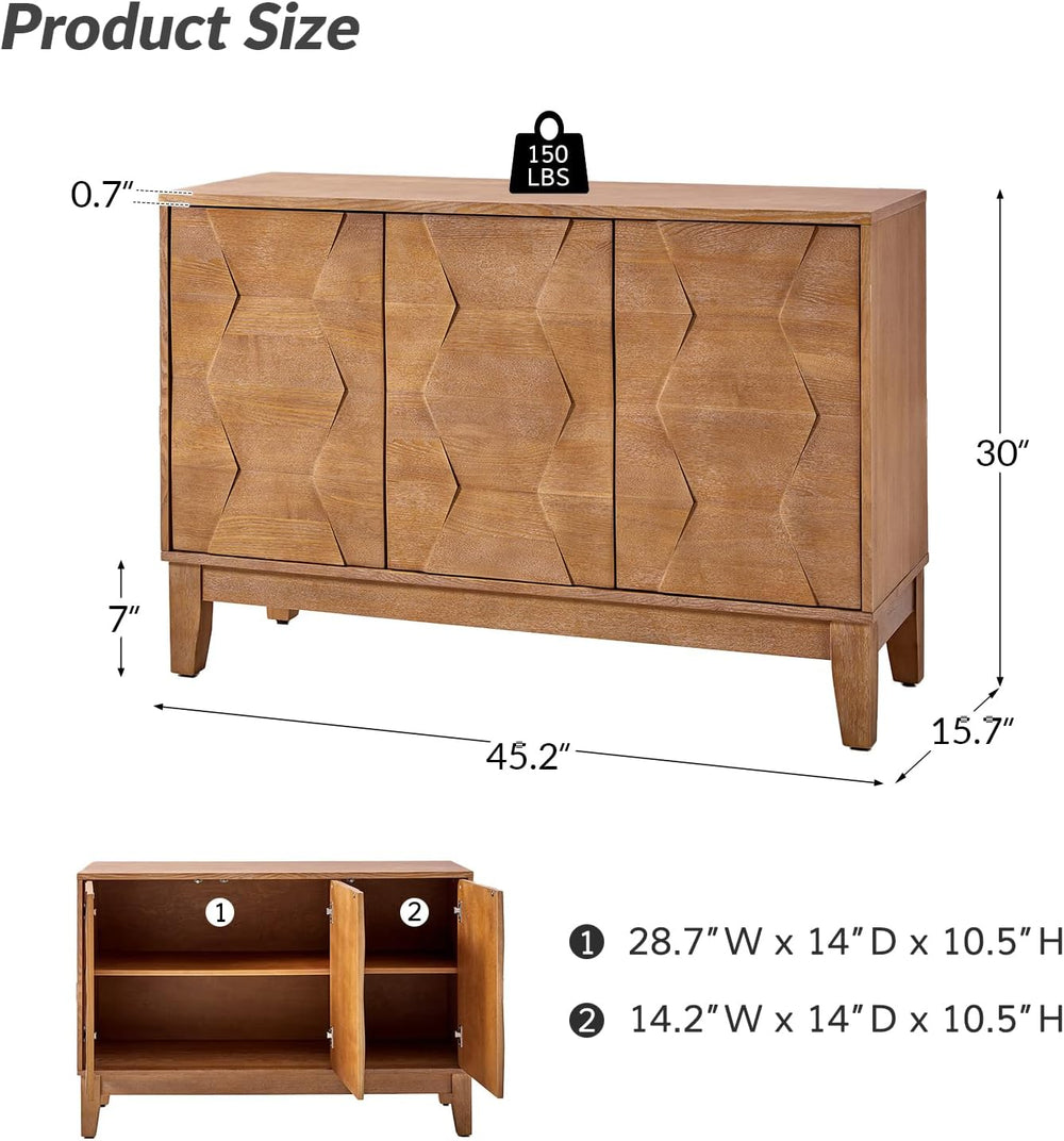 HULALA HOME Modern Kitchen Buffet Cabinet Storage Sideboard with 3D Geometric...
