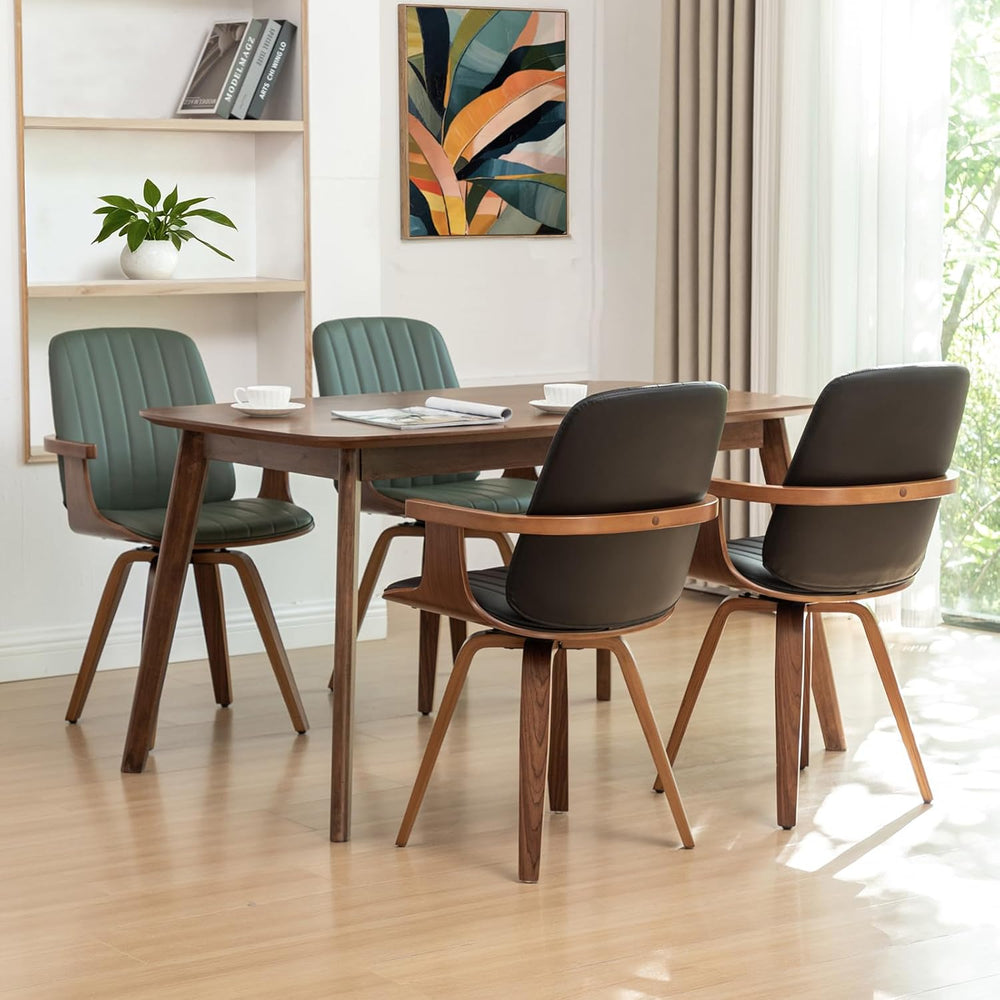 Swivel Dining Chairs, Set of 4 Kitchen Swivel Chairs with Walnut Finish