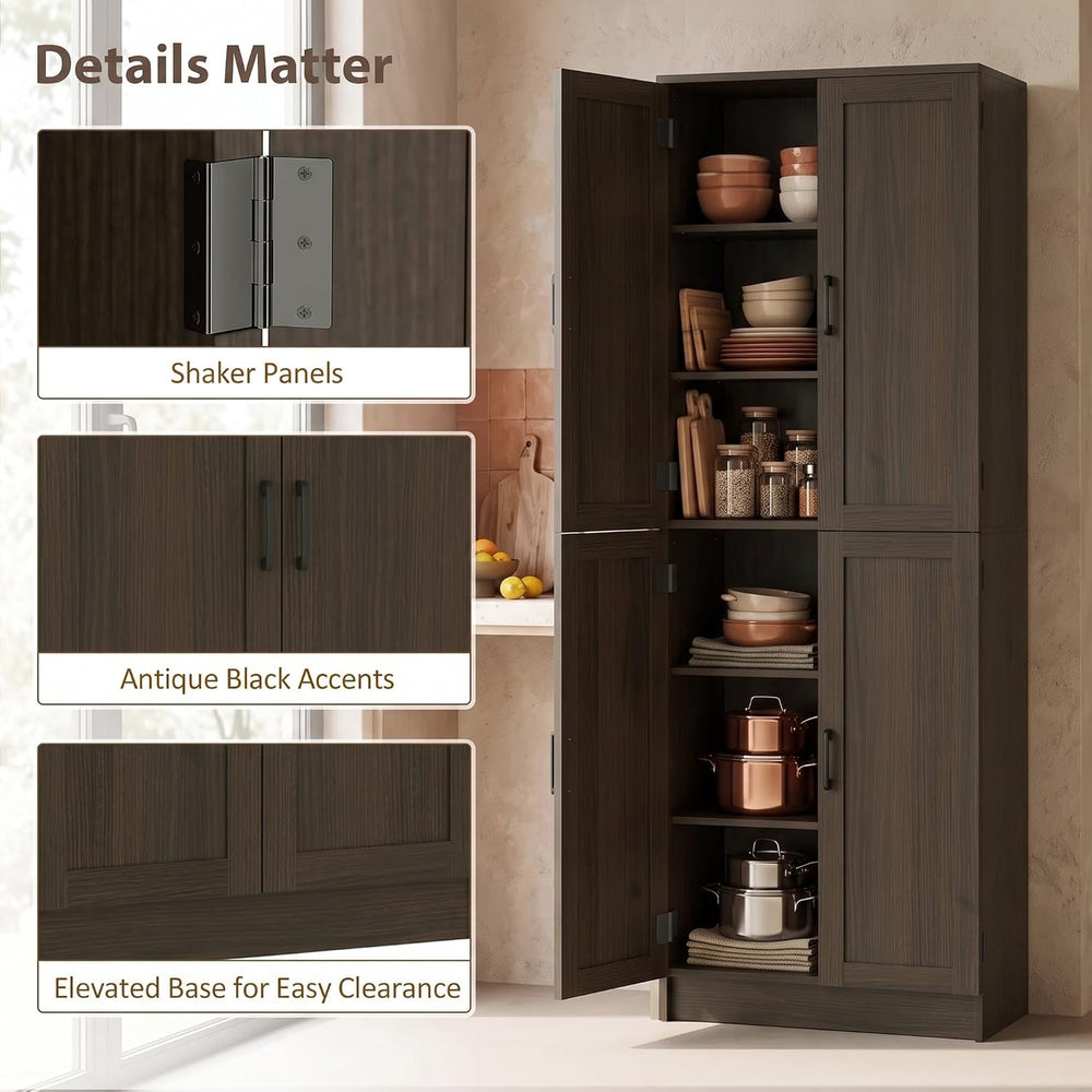 HOMCOM 67" Freestanding Kitchen Pantry 4-Door Cabinet Distressed Brown