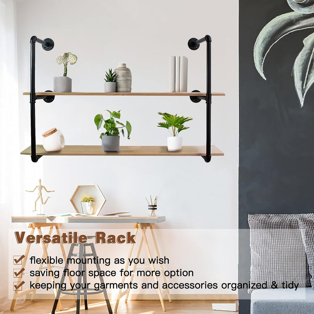 Clothes Hanger Pole Wall Mount, 72" Heavy Duty Detachable Black Iron Gar...